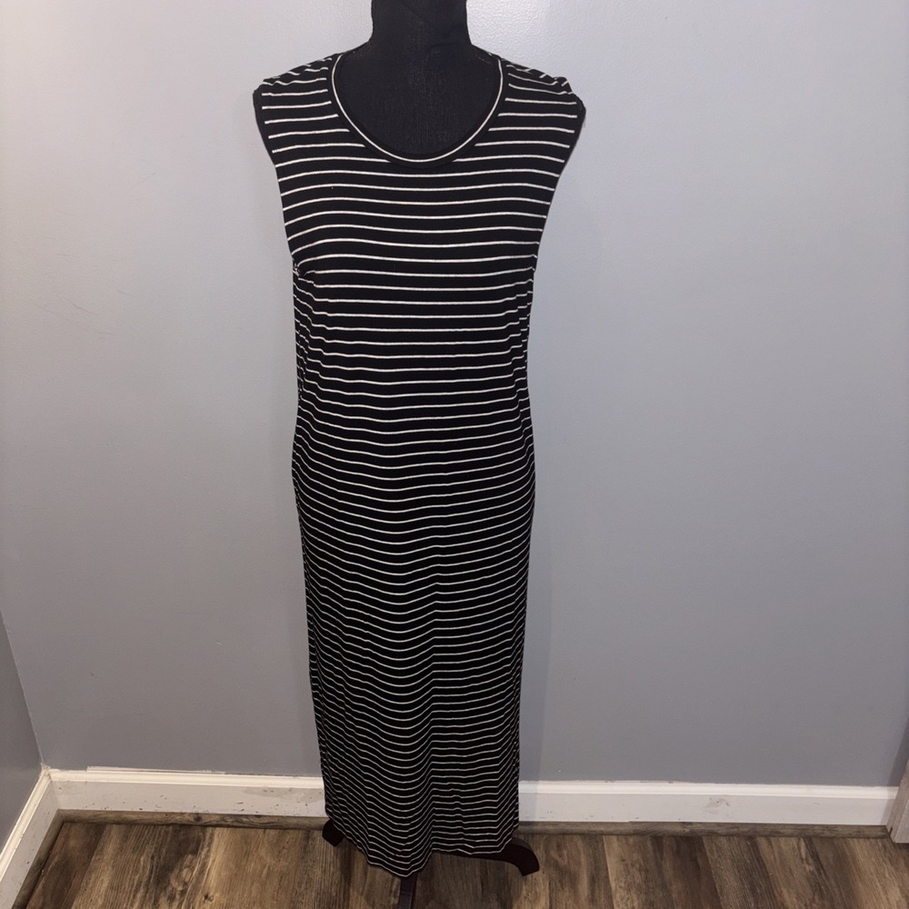 Madewell Maxi Dress Black White Striped Sleeveless Pullover Women's M